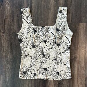 Vintage Floral Lace Micro Mesh Tank Top Blouse EKDesigns Black White Size Medium